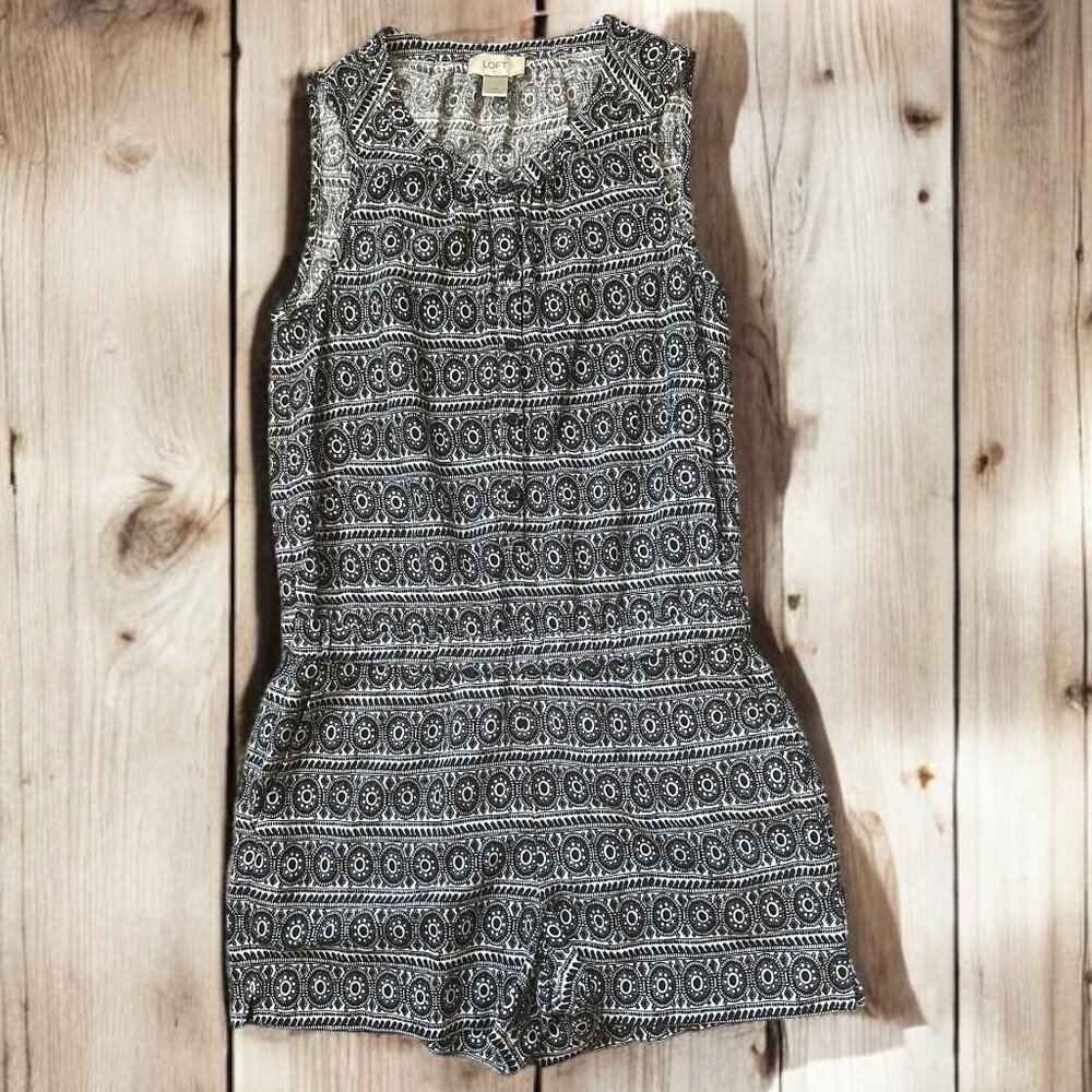 Ann Taylor Loft Lounge Sleeveless Romper Size XS Black White Linen Blend